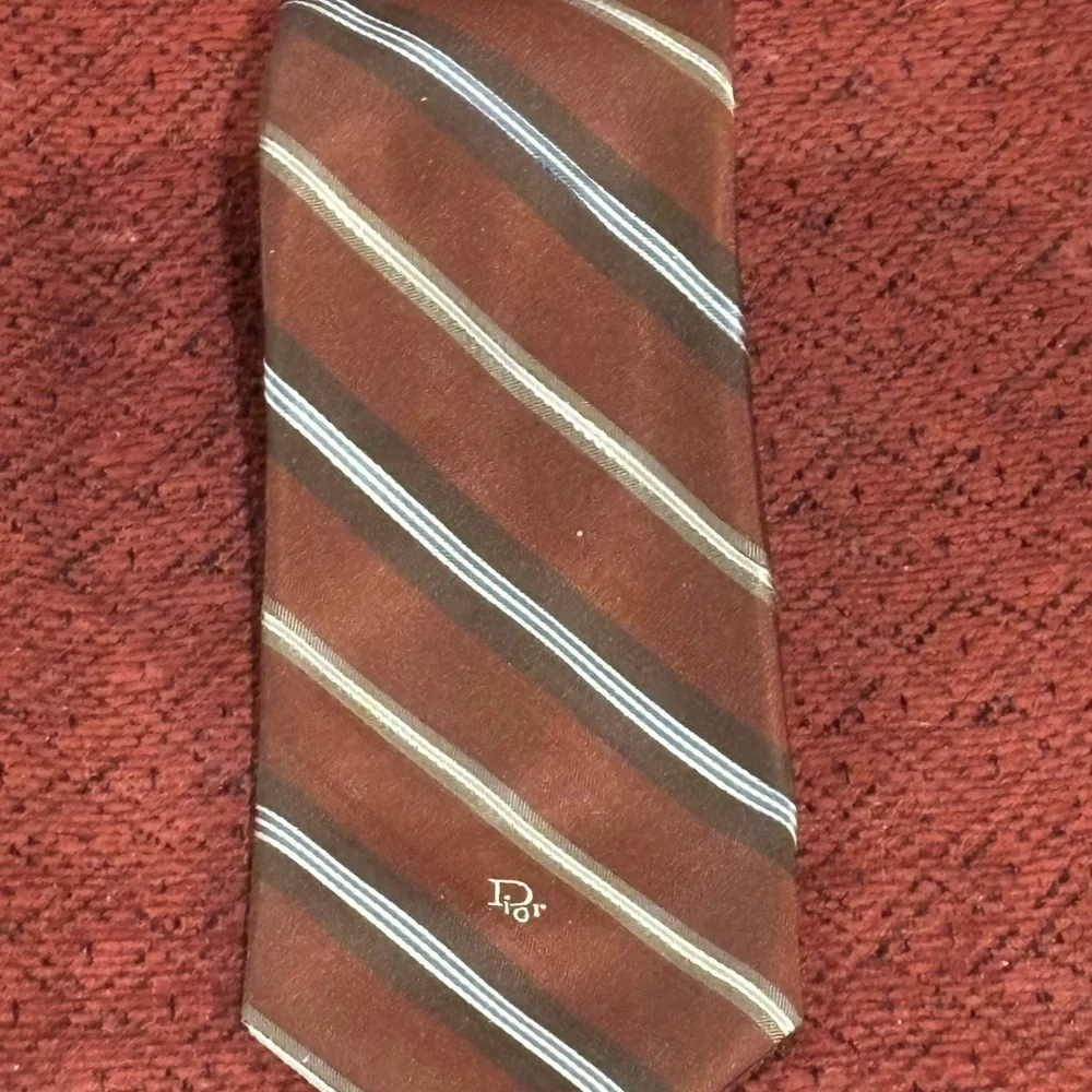 Christian Dior Men's Silk Necktie Brown‎ Stripe Luxury Designer Made in France